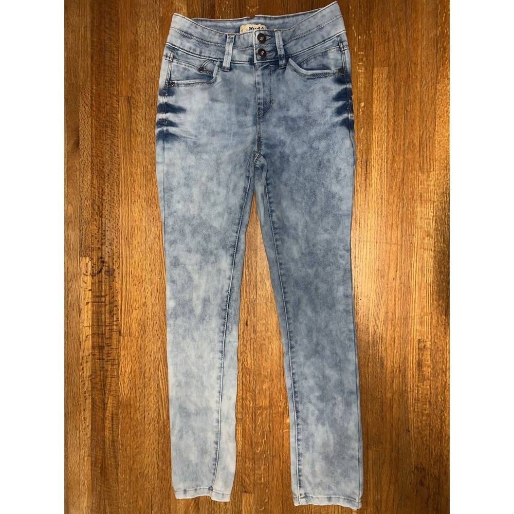 Mudd Junior Girls Jeans Sz 12 25X28 Skinny Boot Mid Rise Vintage Look White Wash
